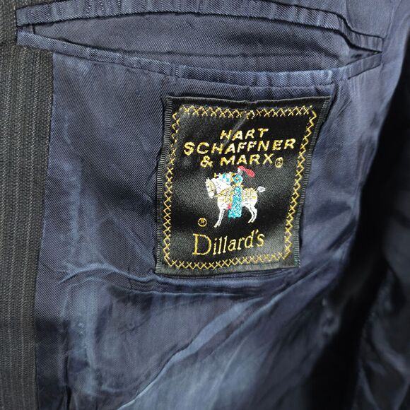 Hart Schaffner Marx Mens 46L Black Wool Pinstriped 3-Button Sports Coat Blazer - Picture 4 of 10